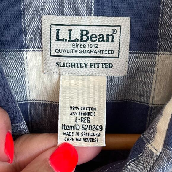 VTG LL Bean Slightly Fitted Plaid Mens Button Up Shirt Size L Blue Check Preppy - Picture 8 of 9